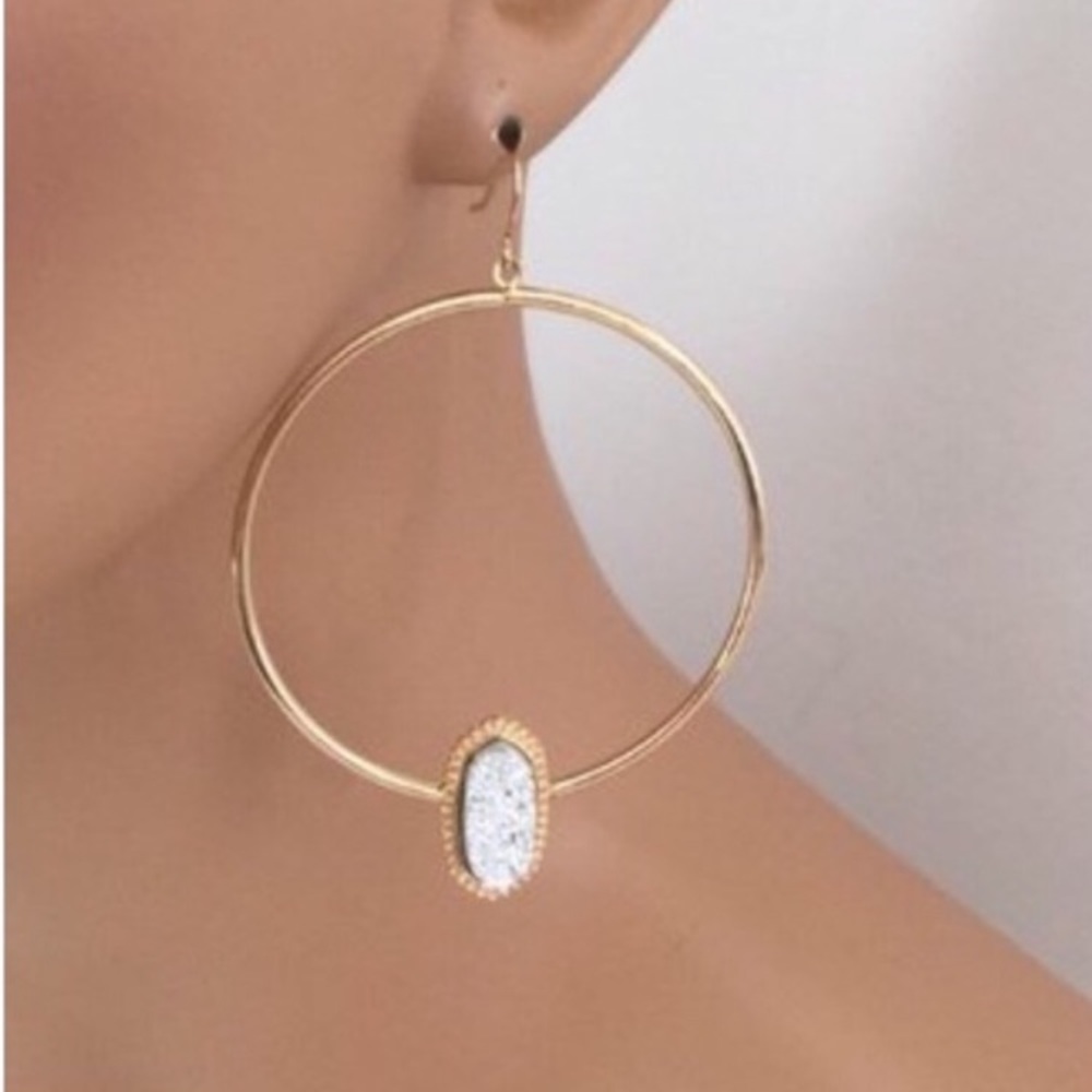 ✨SALE!✨LAST 1!✨5⭐️NEW! CHIC ROSE GOLD DRUZY HOOP EARRINGS - Picture 6 of 7